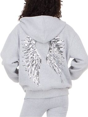 Forever 21 Sequin Angel Wings Grey Hooded Jacket